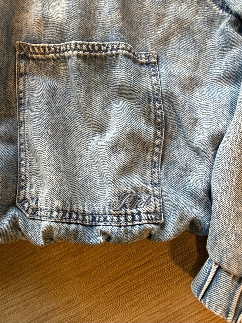 VICTORIA'S SECRET PINK Light Blue Wash Cropped Zipper Collared Denim Jean Jacket